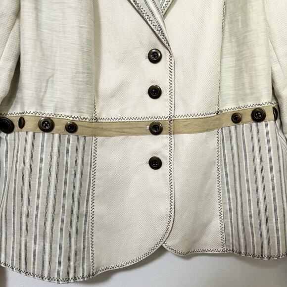 Coldwater Creek Linen Blend Mixed Media Blazer Size 16 Ivory Artsy‎ Coastal - Picture 4 of 10
